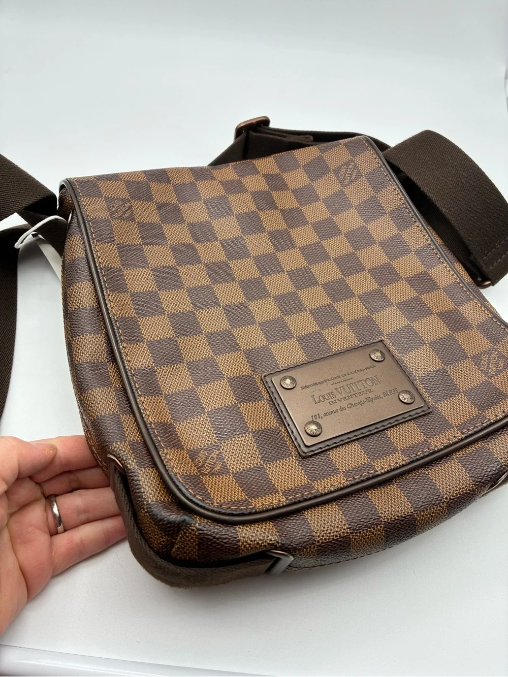 Louis vuitton damier ebene brooklyn unisex crossbody messenger bag with COA
